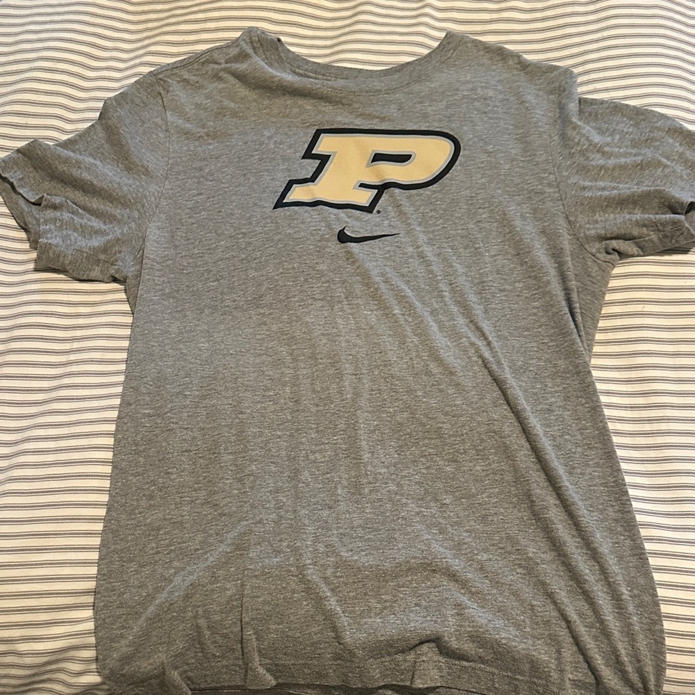 Nike Gray T-Shirt with Purdue Gold 'P' Logo